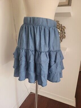 Torrid Denim-Blue Tiered Ruffle Skater Skirt